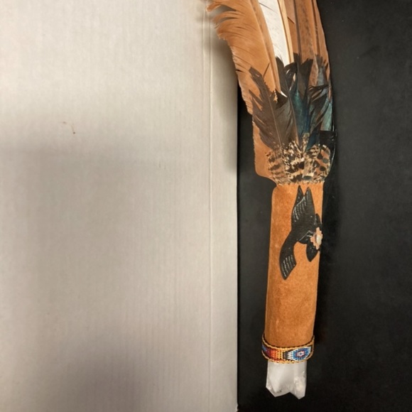 Ceremonial Smudge Fan w/Quartz Crystal American Indian Wand - Picture 8 of 9